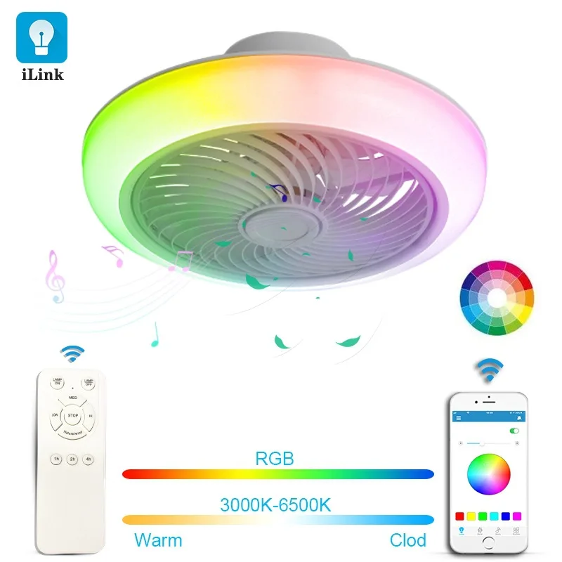 Kúzla farebná spálňa ventilátor Light Domovská spálňa jedáleň LED stropné svetlo inteligentná aplikácia Bluetooth hudba neviditeľná fanúšik