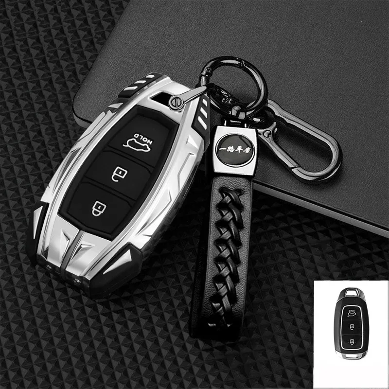 Kľúčové puzdro na zliatiny zinku pre spoločnosť Hyundai Elantra GT Kona 2018 2019 Santa Fe Veloster Smart Remote FOB Cover Chránič vrecka CAR STYLING