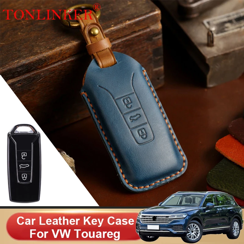 Kľúčové puzdro pre kožené auto pre Volkswagen VW Touareg CR 2018 2019 2020 2021 2021-On držiteľ shell diaľkový kryt Keychain Accessoris
