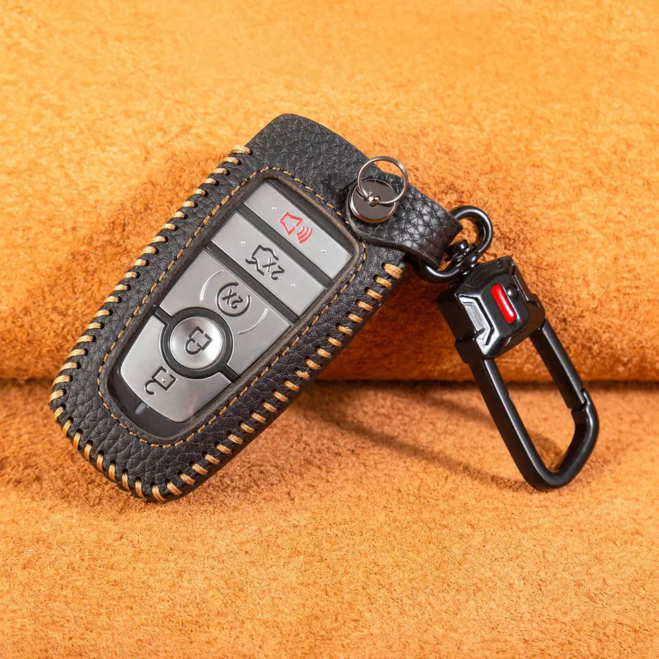 Kľúčový kryt Keychain Kožené auto inteligentné kľúče chránič pre Ford Bronco Escape Mustang Explorer F150 F250 F350 Fusion Edge