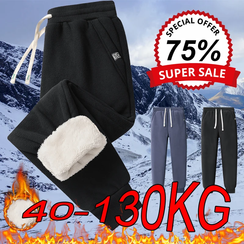L-8XL Veľká veľkosť nohavíc Pánske zimné polárne fleece hrubé neformálne nohavice veľká veľkosť plus zamatová teplá plná farba čierne tepláky