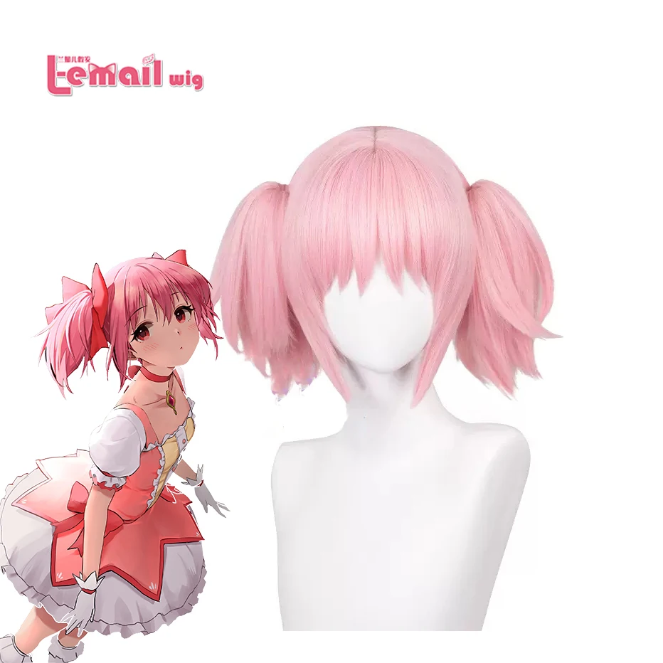 L-email parochňa Syntetické vlasy magické dievča Kaname madoka cosplay parochňa 30 cm krátke ružové s klipom dvojité cytail parochne odolné voči teplu
