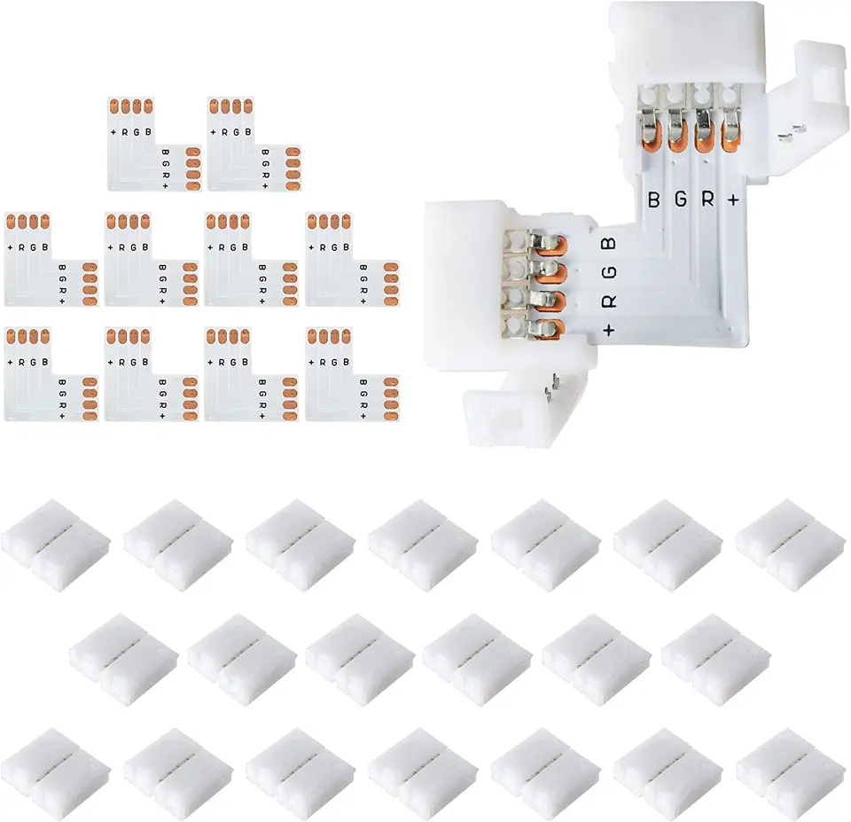 L Tvar 4-kolíkový LED konektory 10 mm široký pravý uhlový rohový konektory Spájkovací adaptér konektorový terminál pre 3528/5050 SMD RGB
