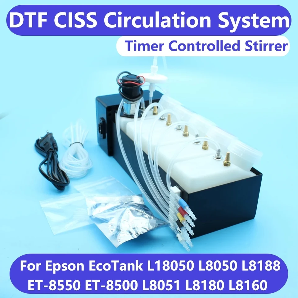 L18050 DTF Cirkulačná súprava Atramentu 8550 CISS Tank ET8550 DTF pre EPSON L1800 L800 L805 L8050 XP600 DTF TLAČKA BIELA ​​ATMAR Mixer TIMER
