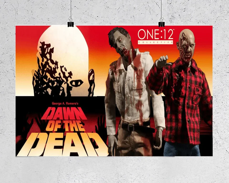 L443 Mezco One12 Collective Dawn of the Dead Flyboy Plaid Shirt Zombies postava hodvábny textilný plagát
