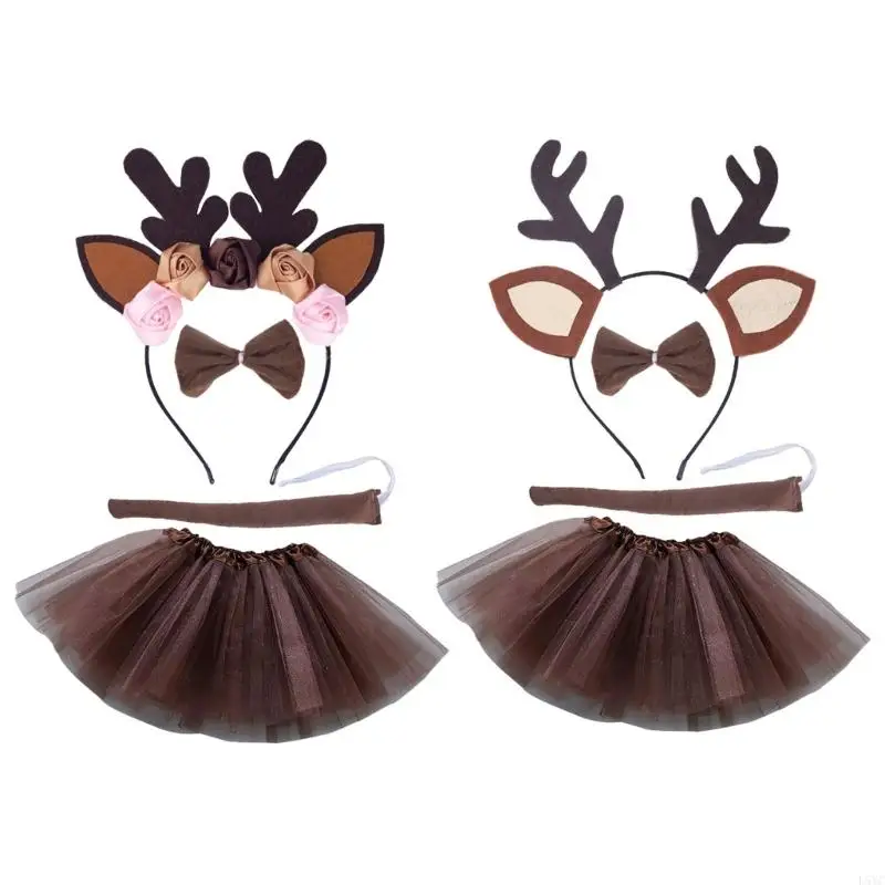 L5YC Deer kostým vianočné večierky príslušenstvo Plyš na sobie paroháre čelo šaty predstieranie oblečenia pre dievčatá Cosplay Party