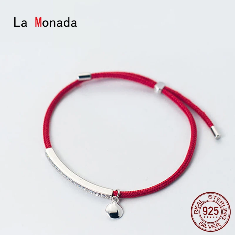 La Monada červená vlákna pre ruku 925 Sterling strieborný náramok červená vlákna sláčiky lano pre ženy Silver 925 Sterling