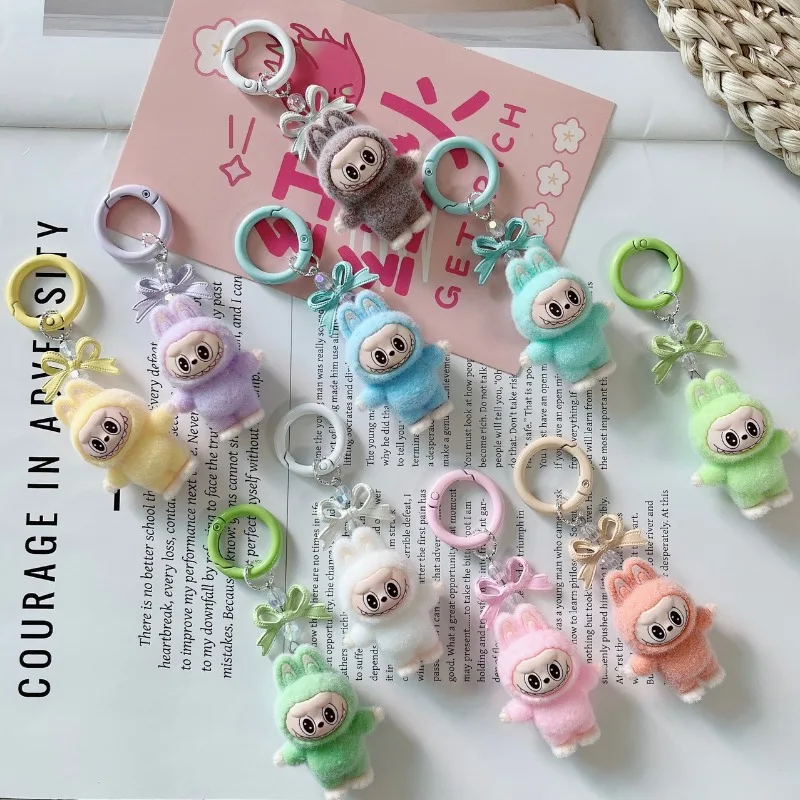 LaBubu Keychain Doll pár Klávesové kľúče Kawaii Cartoon Creative Bowknot Mobile Tack Tack Pendant Charms Batoh Darčeky dekorácie