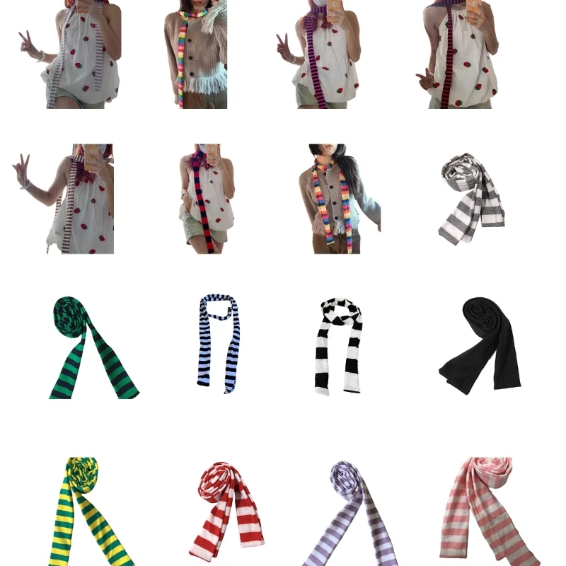Lady Goth Harajuku Cool Scarve Y2K Girl Stripe Dlhodobé pletené šatky módna látka unisex ulica neformálne kvapky