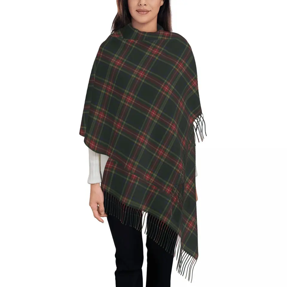 Lady Long Stewart Black Tartan Sápy Ženy Zimný pád Hrubý teplý strapcový šál Scotland Škótsky umelecký šál