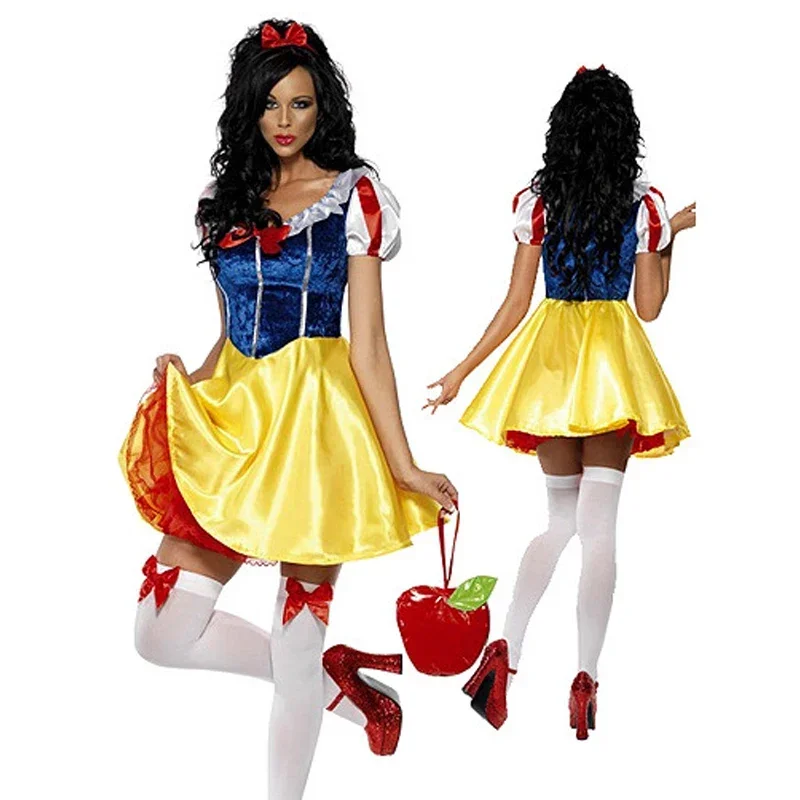 Lady White Snow Costume Classic Fairy Tale Princess Clubwear Roleplay Cosplay Fancy Party Dress Carnival Halloween Mn1