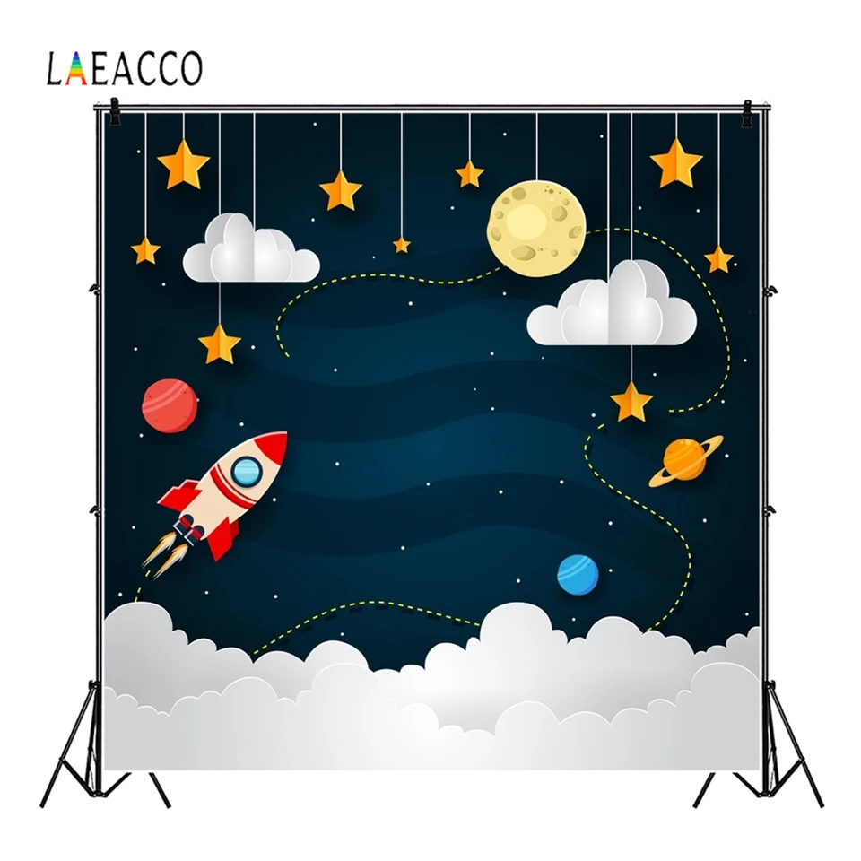 Laeacco Photo pozadie kreslenie vzorkovacie rakety planéta Planéta Planéta prispôsobená fotografické pozadie bábätká fotokall prop