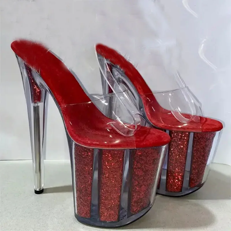 Laijianjinxia Nový PVC Sexy Exotické tanečné topánky Dance Summer Women Plippers 20 cm vysoké podpätky Veľkosť 34-46
