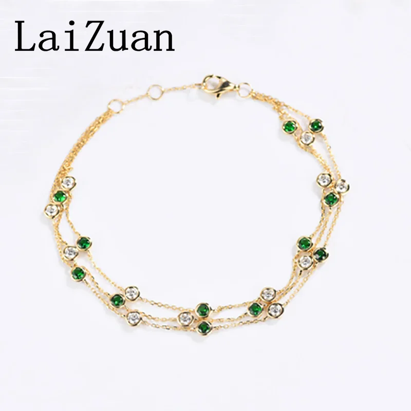 Laizuan Solid 18k žlté/ružové zlato Originálne prírodné diamanty náramok skutočný rubíny tsavirit Ženy luxusné jemné šperky reťazec