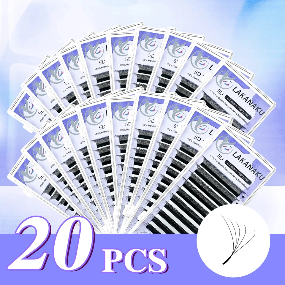 Lakanaku 20 Case/Lot Cilios 5D Pestañas W Ryelashes Extension Rast Kit ventilátory Cilios 5D W Shape Lashes Prírodné make-up fanúšikovia riasy