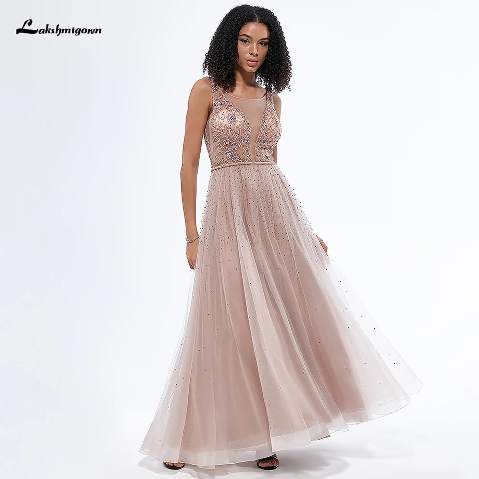 Lakshmigown Dusty Pink A-Line Evening Prom šaty šaty 2024 Korálky pre ženy Vestidos para mjer elegantes y bonitos