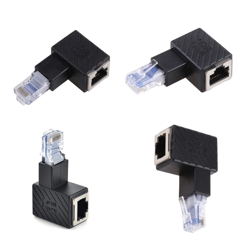Lakť RJ45 Muž a ženský kábel 90 stupňov adaptér LAN predlžovací kryštál pre pokles hlavy