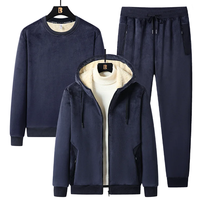Lamb Cashmere Hustý fleece pánsky zimný teplý set pán 3 -dielnu outfit set Sportswear Coat Men Tracksuits