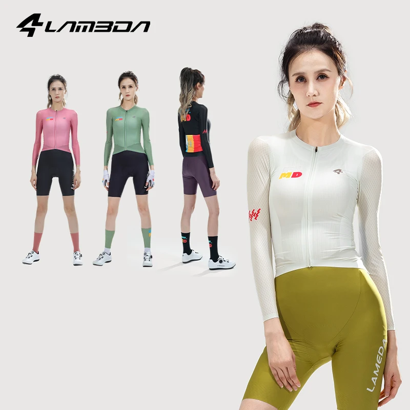 Lameda s dlhým rukávom Cycling Jersey Dámsky cyklistický dres priedušného potu outdoorový športový cyklistický dres s vreckami