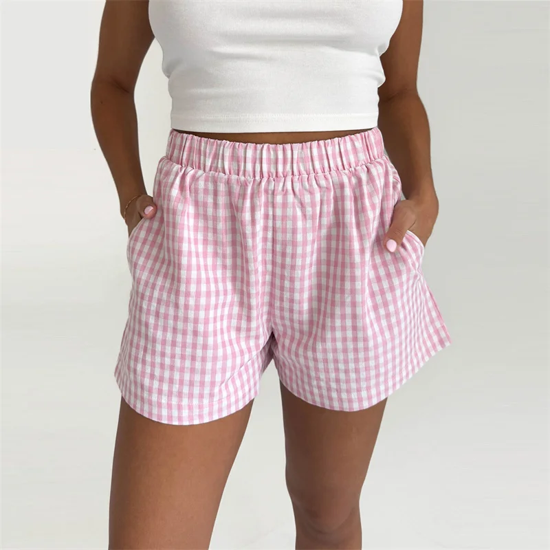 Lamuusaa Plaid Shorts na letné šaty Y2K Cast Elastic Mid Wasit Lounge Shorts s vreckami 2000 -tych rokov estetické streetwear