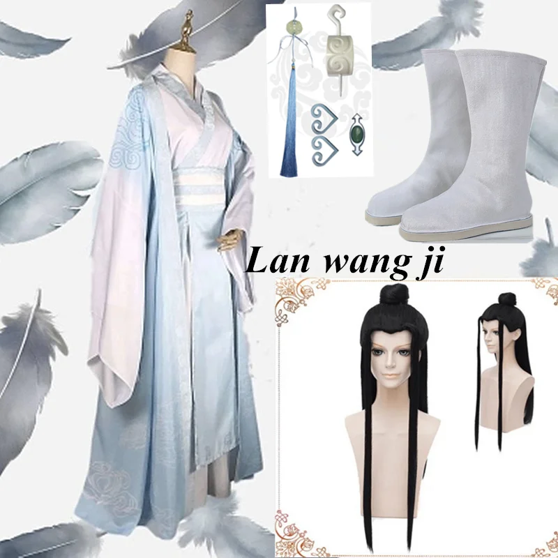 Lan Wangji Cosplay kostým Mo dao Zu Shi Original Lan Zhan Staroveký kostým parochň