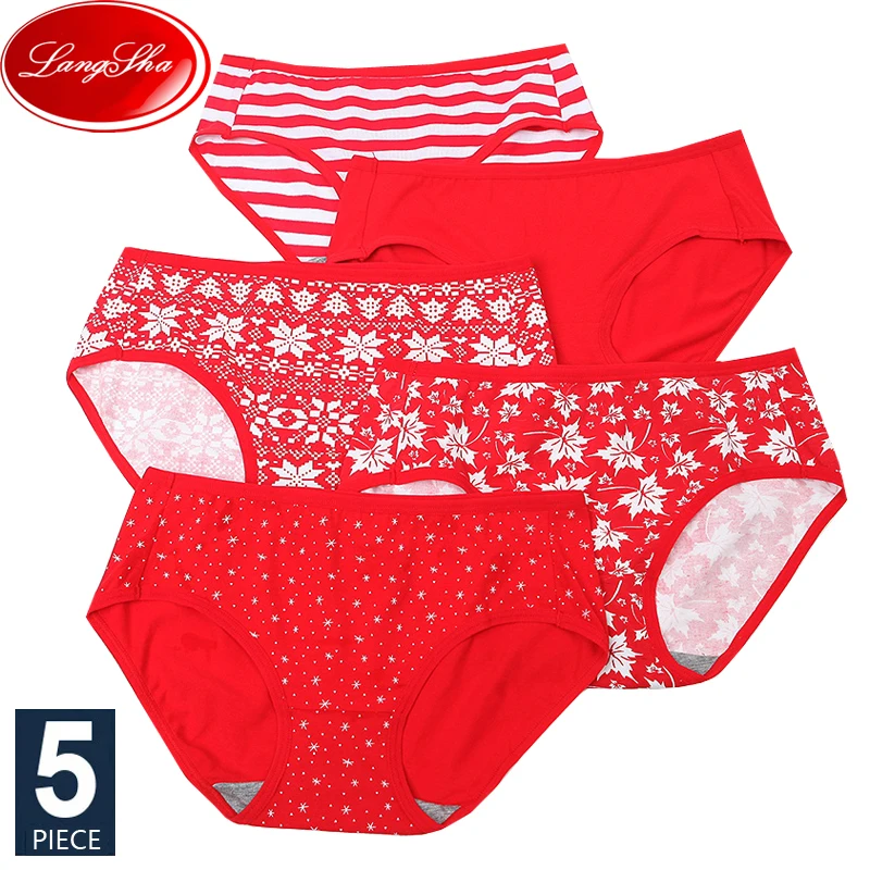 Langsha 5ks/súprava bavlnených nohavičiek Ženy šťastie červené bezšvové dievčatá Dievčatá Breathbale Comfort Briefs Soft ženskej veľkosti xxl spodná bielizeň