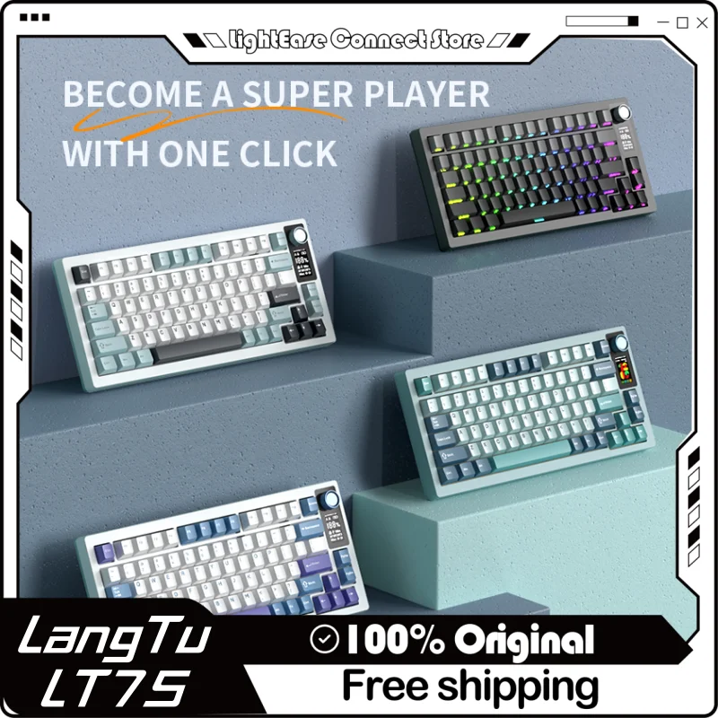 Langtu LT75 Mechanická klávesnica 2.4G Wireless Bluetooth Tri-režim Prispôsobené HOT HORLICKÁ PLUG Multimedia farebná obrazovka bezdrôtová klávesnica