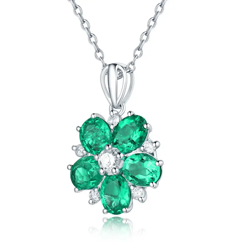 Lanmi Dámske prívesky šperky Solidy 18k biele zlato tvar Oval Tvar Zelený Zambia Emerald Shinning Diamond Pendant Náhrdelník pre manželku