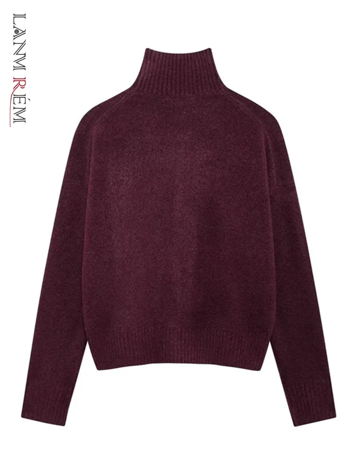 Lanmrem Ženy pletený sveter Turtleneck pevné farby dlhé rukávy Dlhé rukávy ženský neformálny vonkajší pullover 2025 jarná zima nová 2db1781