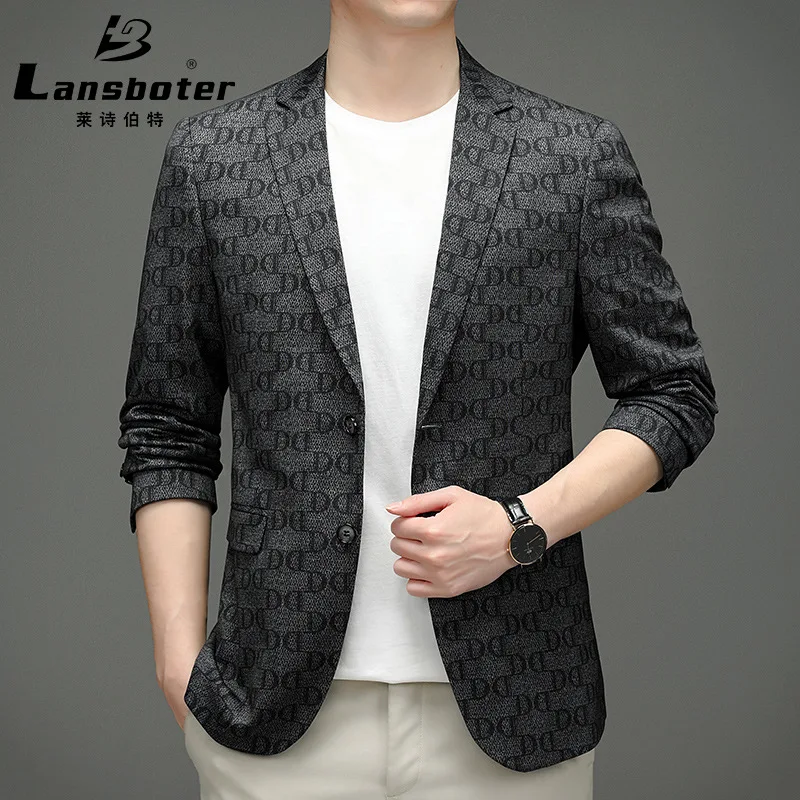 Lansboter Black Spring a jesenná pánska oblek Corean Slim Thin Fit Malé mládežnícke trendové ležérne obleky