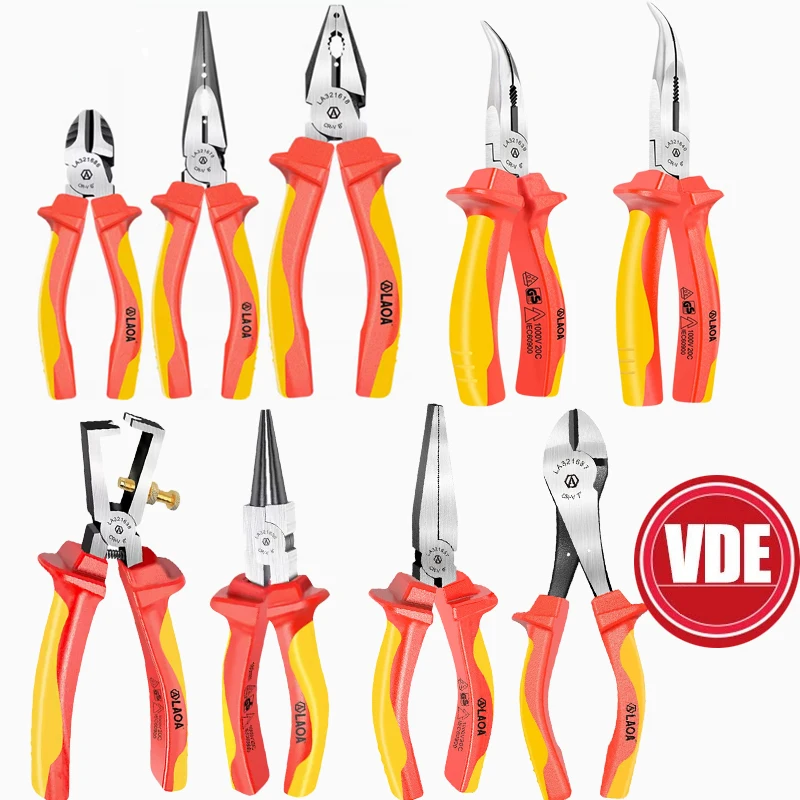 Laoa VDE Wire Cutters 6 '' 7 '' '8' 'Izolované kombinované diagonálne kliešte na nose ihly Elektrometra nástroja vysoký napätie odpor