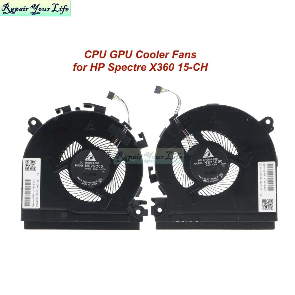 LAPTOP CPU GPU COOLER ventilátory pre HP Spectre X360 15-CH 15-CHOLIVOVÝCH COLINGOVÝCH VENTRICKÝCH VENTRÁLOV L17605-001 L17606 NS75C00-17J21/17J22