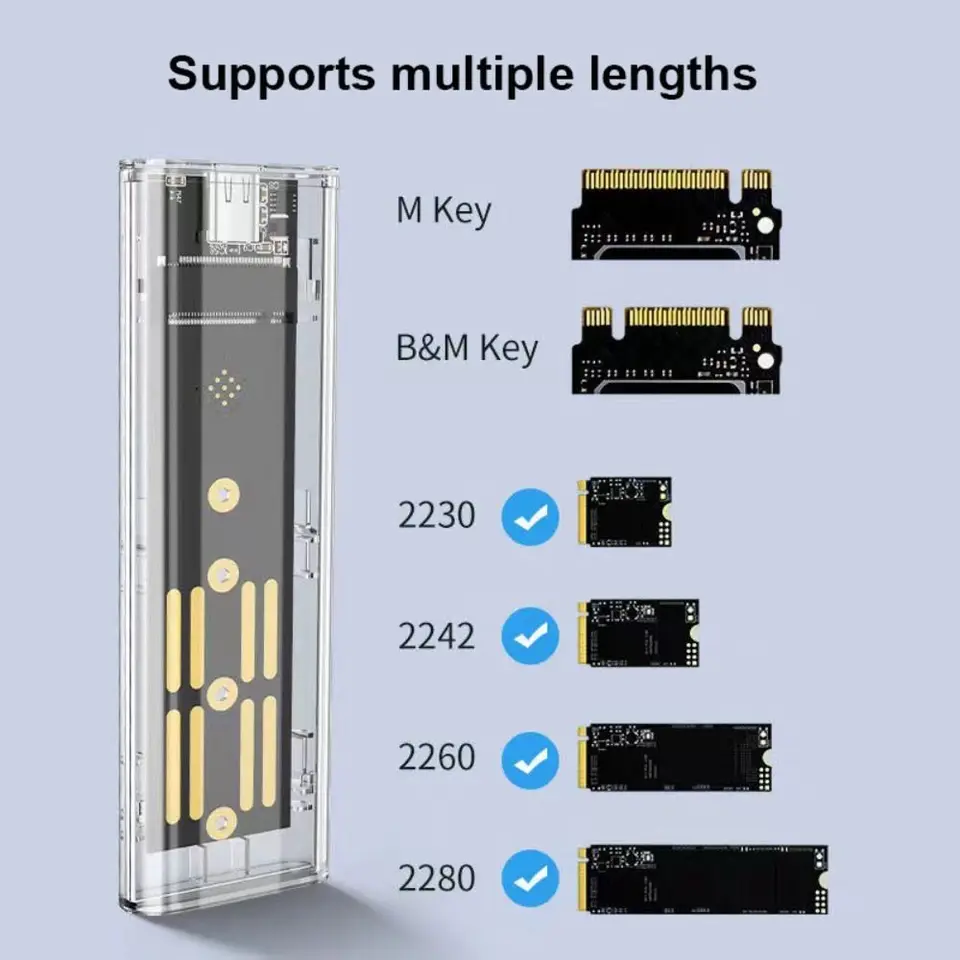 Laptop SSD mobilný pevný disk Transparent M.2 SSD Box NGFF NVME M2 Tvrdý disk 10 GBPS SATA CLEAR SSD PASE PLYP