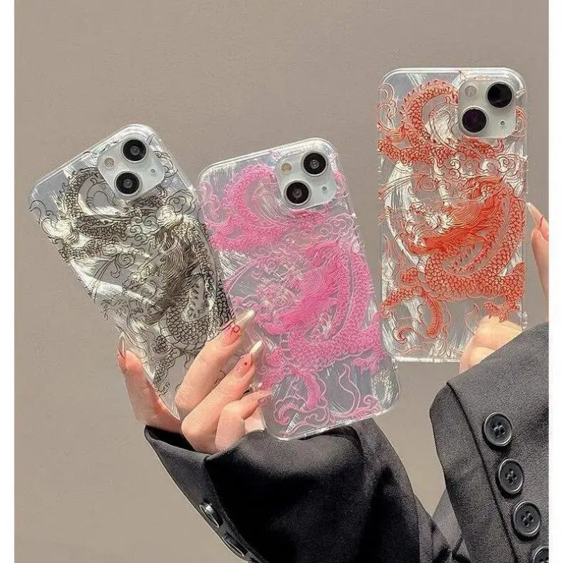 Laser ružový bakc Pink Dragon Telefón puzdro pre iPhone 15 Pro Max 14 13 12 11 Pro Max 7 8 Plus x xr xs pešiak mäkká hrana Hard Cover