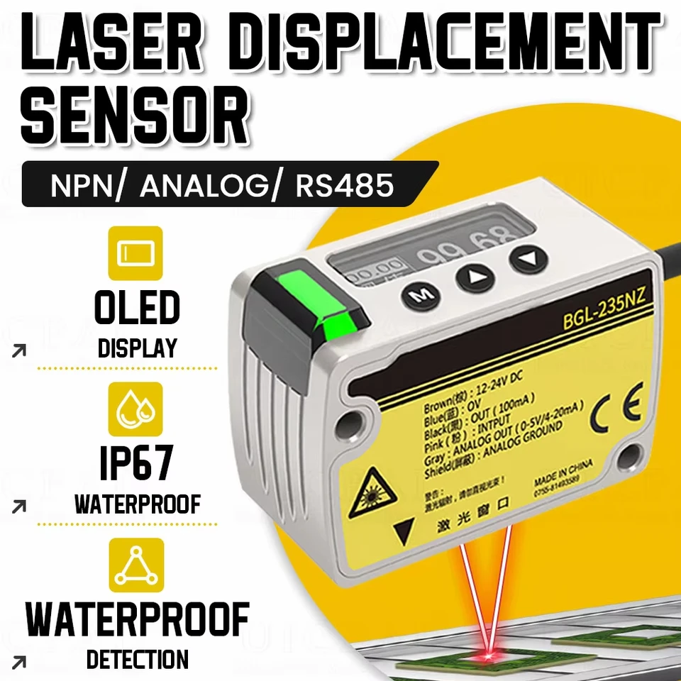Laserové posunutie Hrúbka senzora výšky VÝSLEDKY SNÚDROSŤ RS485 Vysoký presnosť 0,002 mm prepínanie NPN