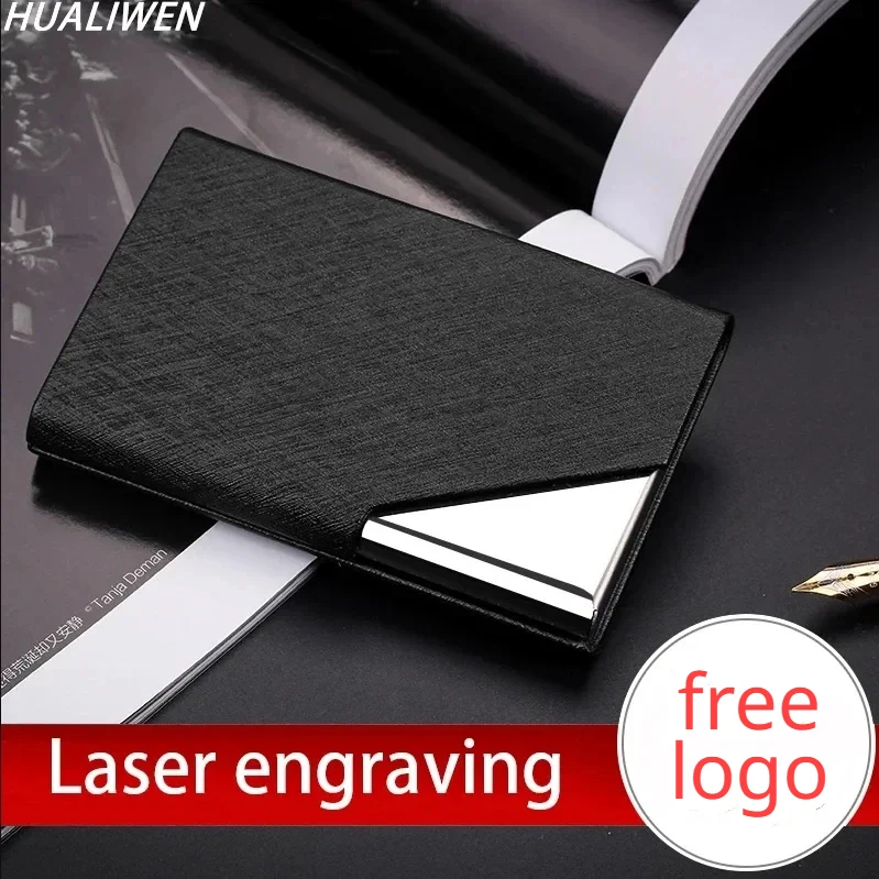 Laserové vyryté logo luxusná peňaženka PU kožené business business kreditná karta Držiteľ pre ženy módne značka kovová hliníková karta puzdro