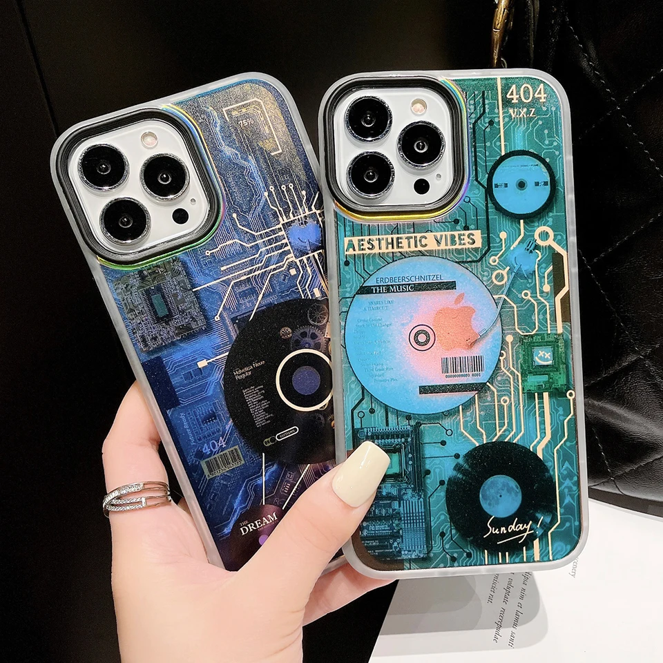 Laserové záznamové CD puzdro pre iPhone 14 13 12 11 Pro Max Plus xs XR Cover Ciruit Board Soft Shockope odolný