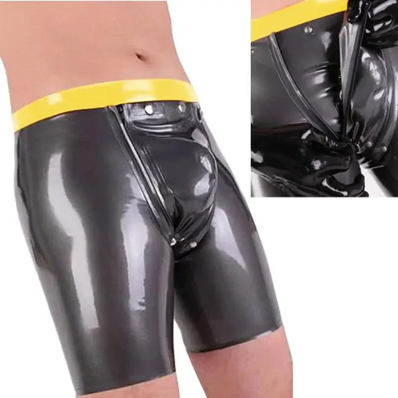 Latex 100% gumové gumové gummi cosplay catsuit zips na oboch stranách Zentai 0,4 mm módne šortky