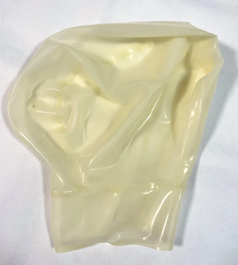 Latex plná gumová maska ​​s priehľadnými kapucňami fetiš cosplay maska ​​zadný zips