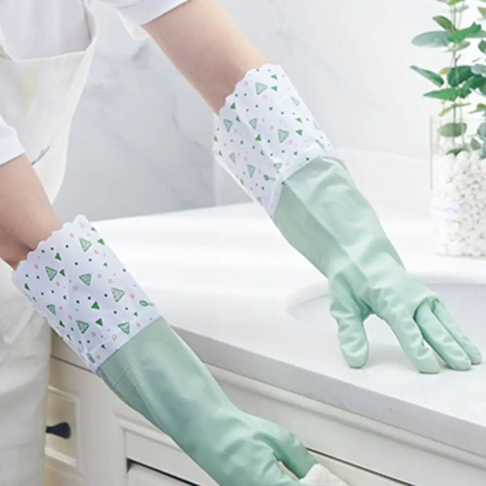 Latexové gumové misky na umývanie rukavíc Elastické manžety nepremokavé zimné čistenie rukavice zamatové s dlhým rukávom domáce práce rukavice kuchyňa
