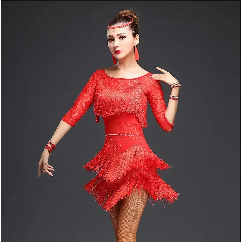 Latinské tanečné šaty Ženy Fringe Dress Competition/Practice Cha Rumba Samba Salsa Dance šaty Great Gatsby