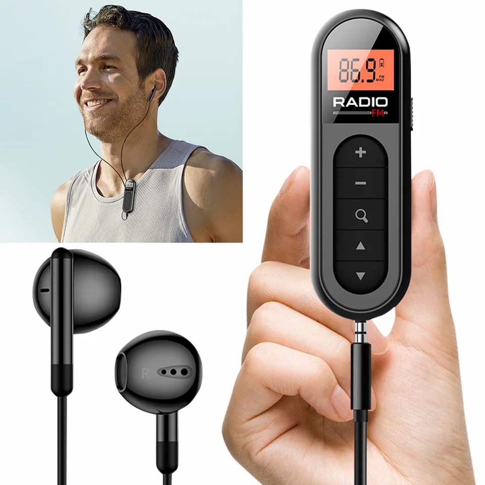Lavalier Radio Nabíjateľný klip FM Radio 76-108MHz Walkman Radio s podsvietením LCD Displej pre konferenčné turné sprievodcu Racing