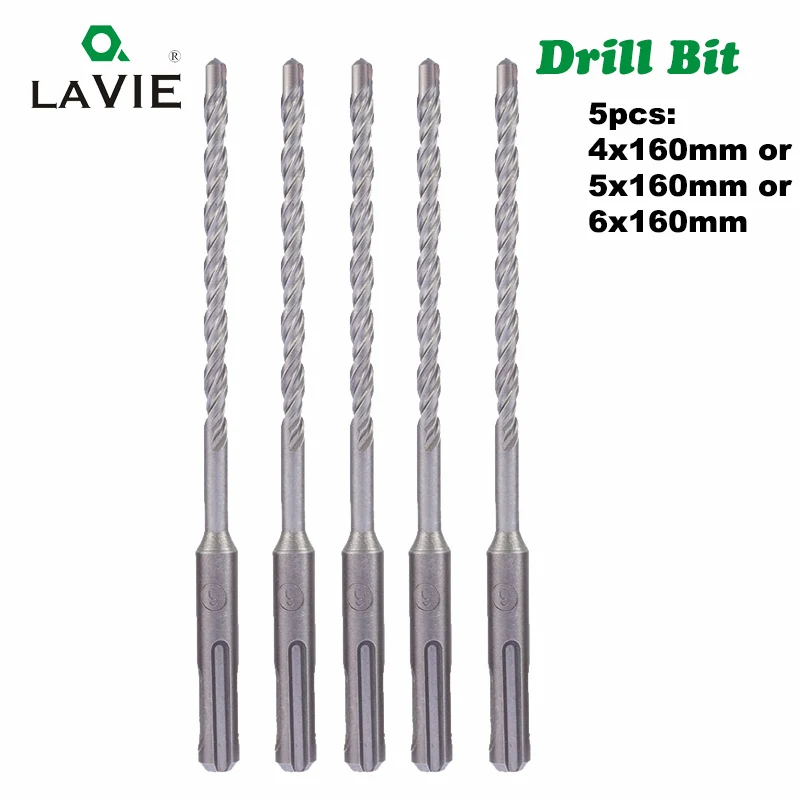 Lavie 5ks 4 mm 5 mm 6 mm elektrické kladivo SDS plus vŕtacie bity súprava 160 mm betónové nástenné tehlové bloky Masonry otvor vŕtania 015