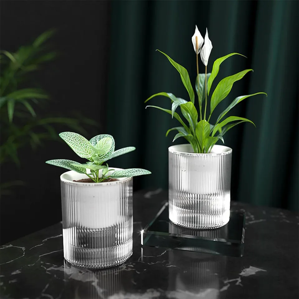 Lazy Flower Pot Automatický vodný absorbujúci hydroponický kvetina priehľadný dvojvrstvový plastový kvetináč domáci zalievanie kvetináča