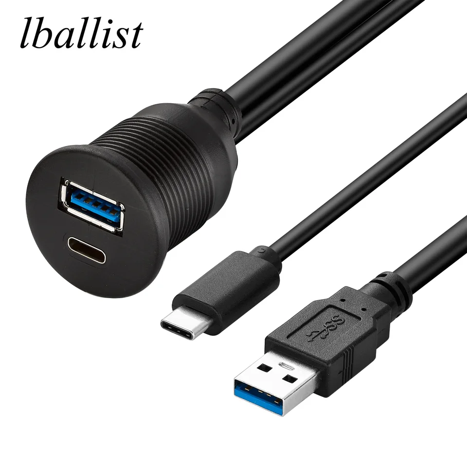 LBALLIST FLABLE Mount Panel USB3.0 +Typ C 3.1 3.0 Muž do ženského predlžovacieho kábla tienené pre auto/loď