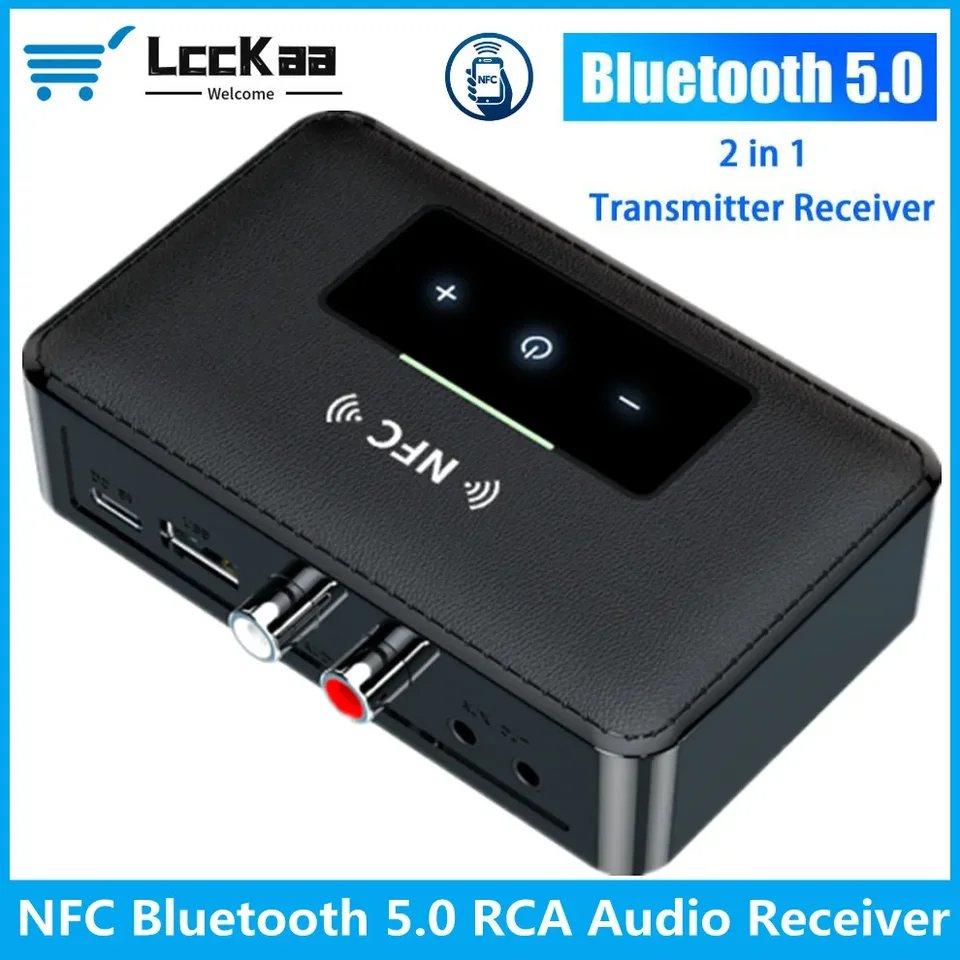 LCCKAA Bluetooth 5.0 Pán prijímača RCA AUDIO 3,5 mm AUX Jack Music Wireless Adapter s MIC NFC pre reproduktory automobilu Automa