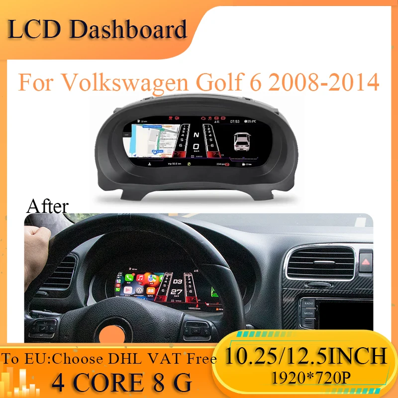 LCD Digital Dashboard Panel pre Volkswagen Golf 6 GTI 6R Virtuálny prístroj Cluster Schadometer 2008-2014