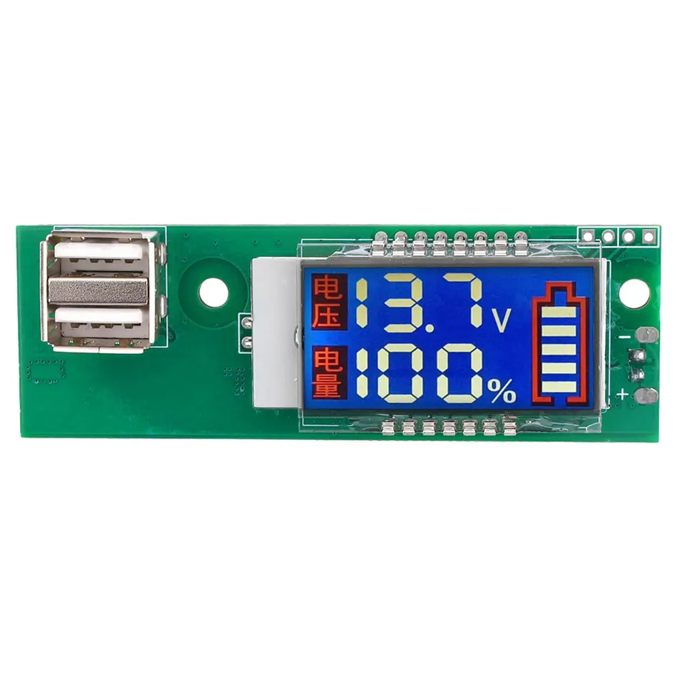 LCD Dual Display Indikátor napätia Voltmeter s duálnym portom USB 12V 11.1V-12.6V