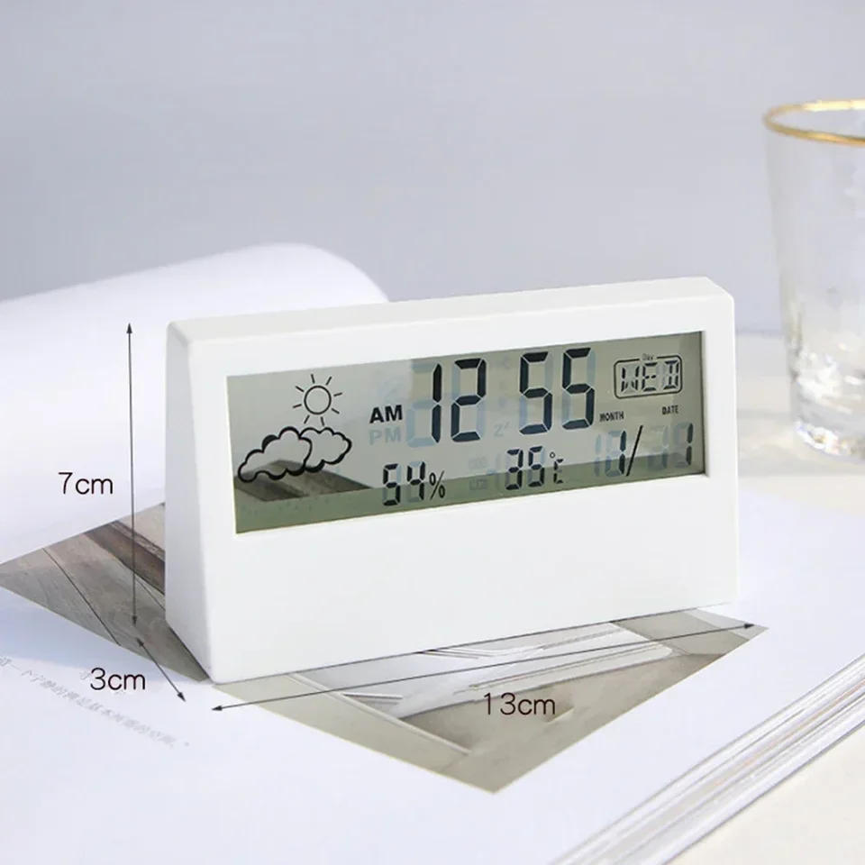 LCD Multifunkčný elektronický budík Priehľadné minimalistické lôžko Elektronické hodiny meranie vlhkosti 20% - 89% - 50 ° C ~ 70 ° C
