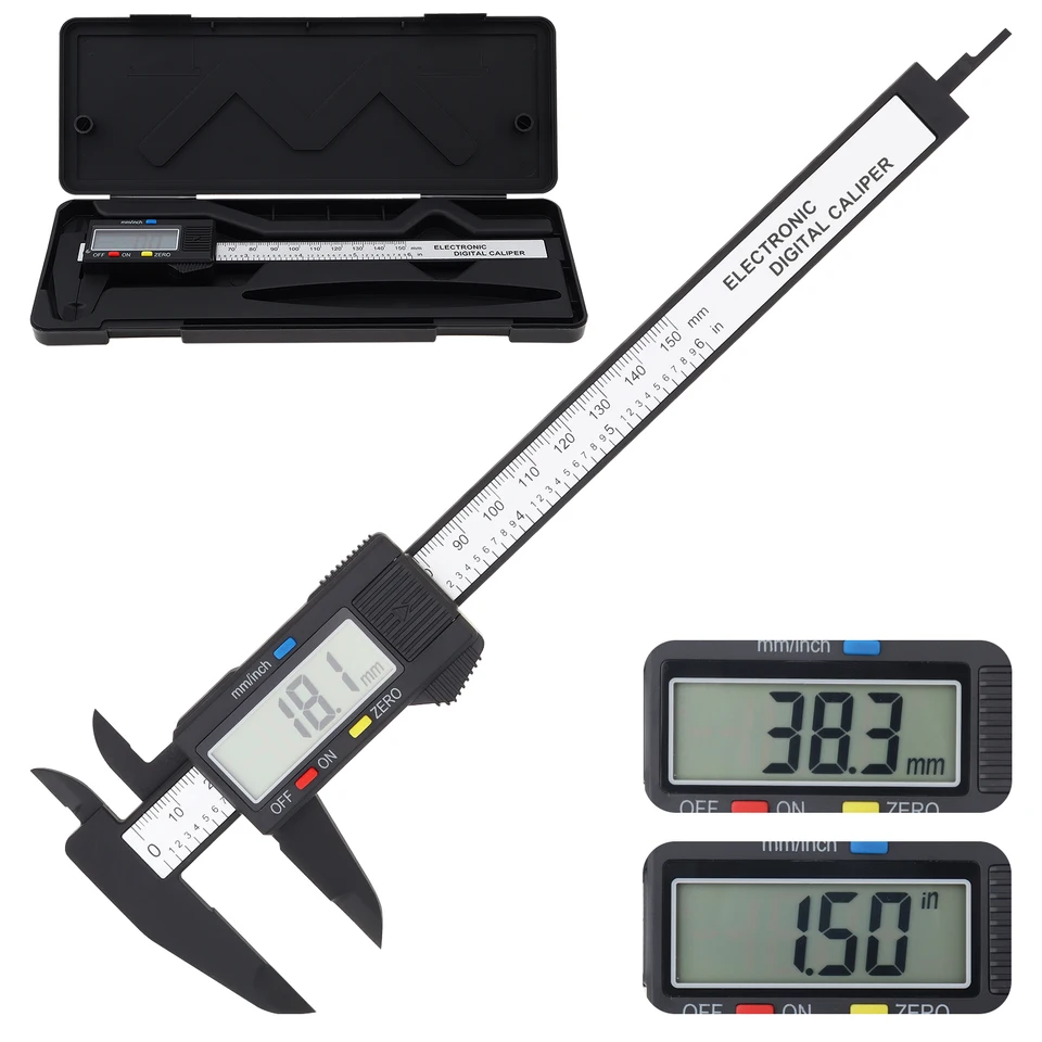 LCD obrazovka displej 0-6inch / 150 mm digitálny strmeň s čiernym úložným boxom, elektronické merací náradie